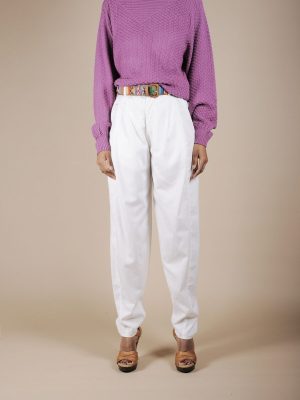 Pantalone a vita alta bianco in cotone