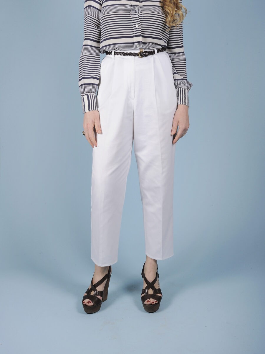 Pantalone bianco a vita alta misto cotone vintage ⋆ Friperie